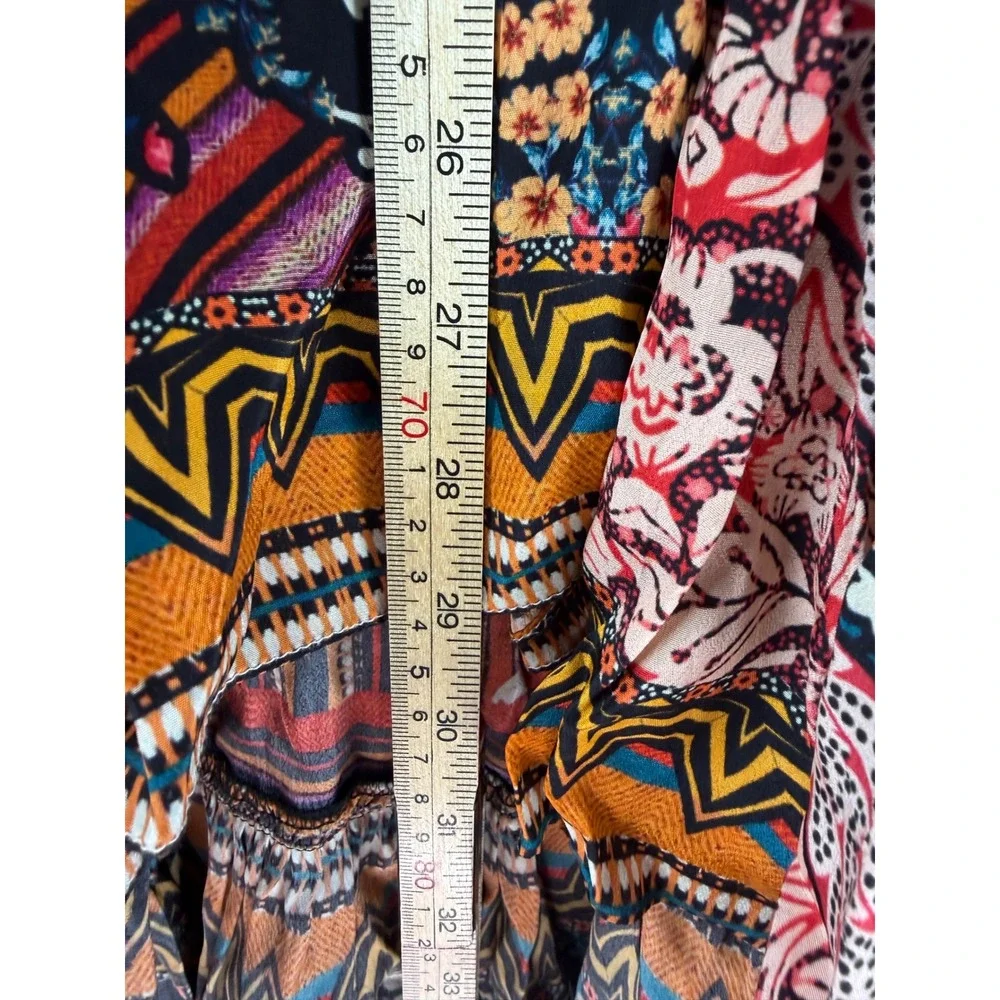 Boho Mixed Print High Low Maxi Skirt with Embroidered Beaded Waistband Viscose - Picture 6 of 9
